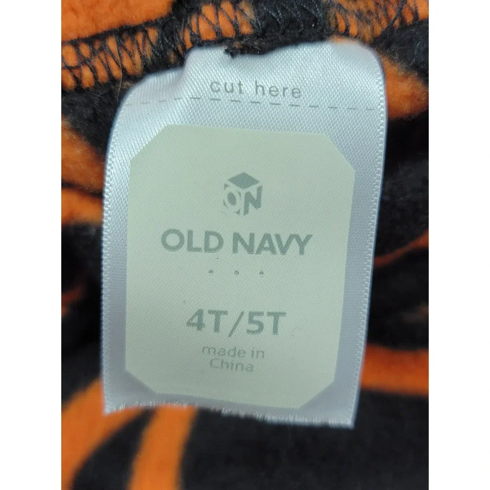 Old Navy Kids 4T/5T Tiger Halloween Costume Orange Black Fleece Hooded One Piece